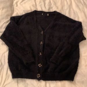 Black furry cardigan